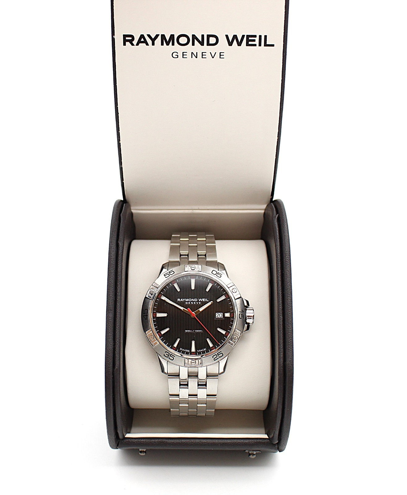 Raymond Weil Tango 81601 41mm Black Dial Quartz 300M SS Watch w/Box