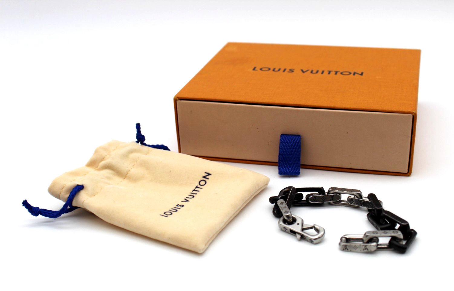 Louis Vuitton Chain Link Bracelet Monogram Black Silver M00687
