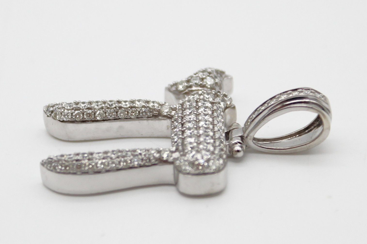 14K White Gold Diamond Chai Pendant Jewish Charm 9.4g Pavé Diamonds Large
