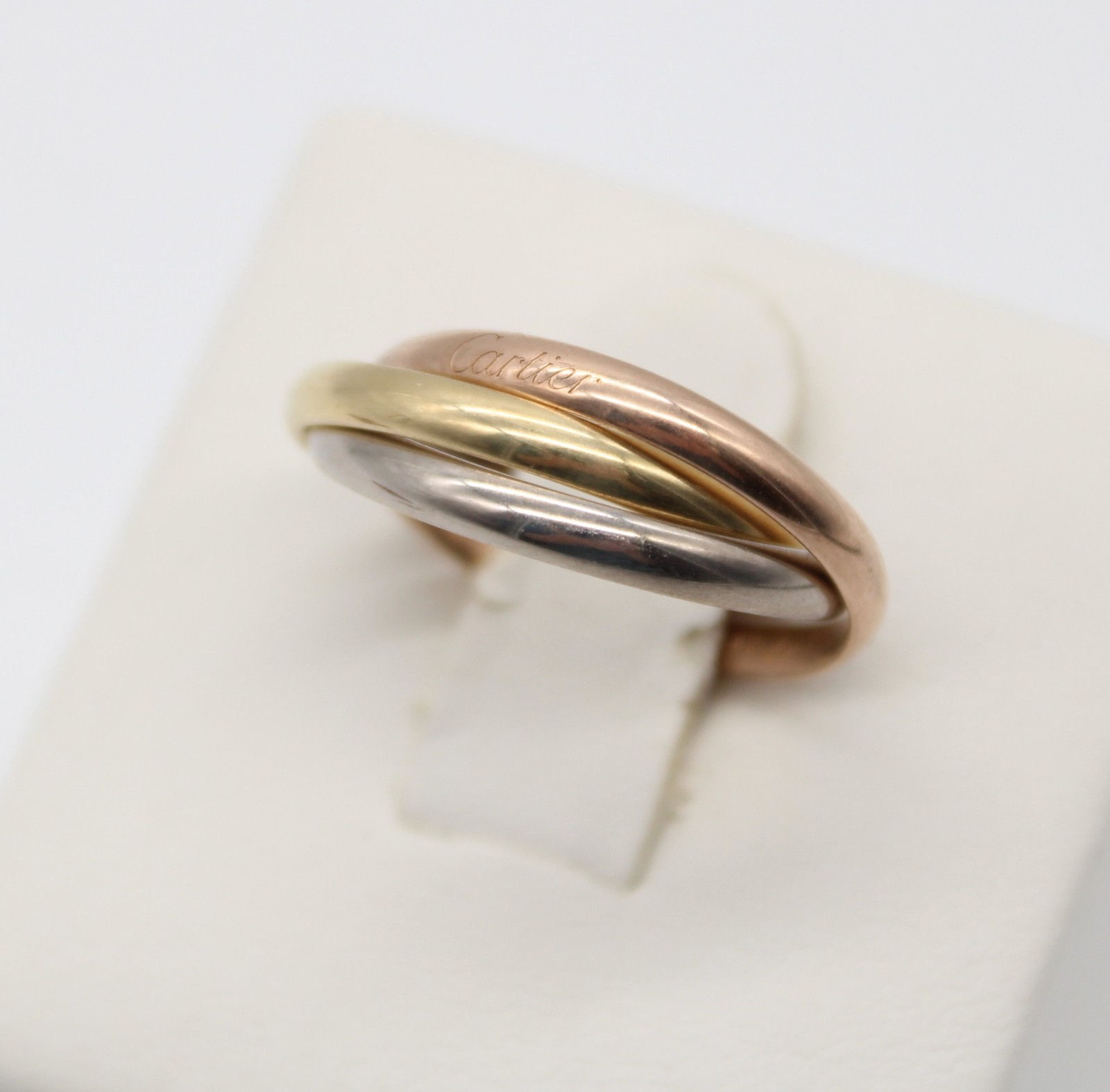 Cartier Trinity Ring 18K Tri-Color Gold 750 Size 52 (US 5.25) Classic Three Band