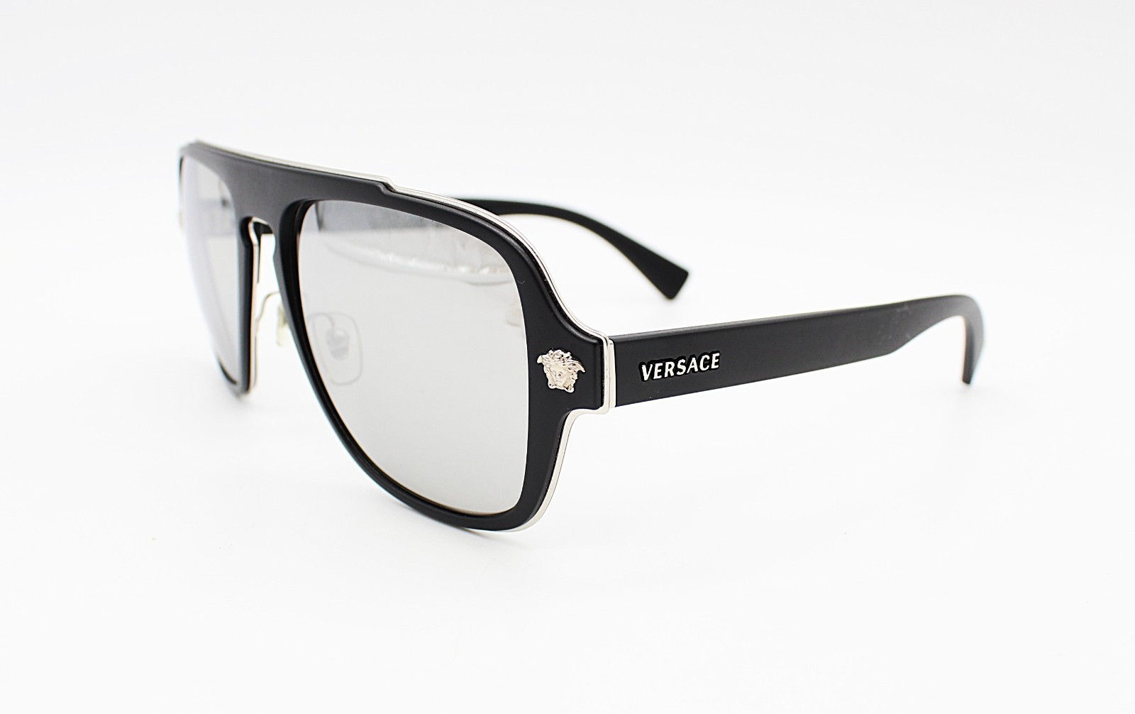 Versace MOD 2199 Medusa Sunglasses Black Silver Mirrored 56-18-145 Italy