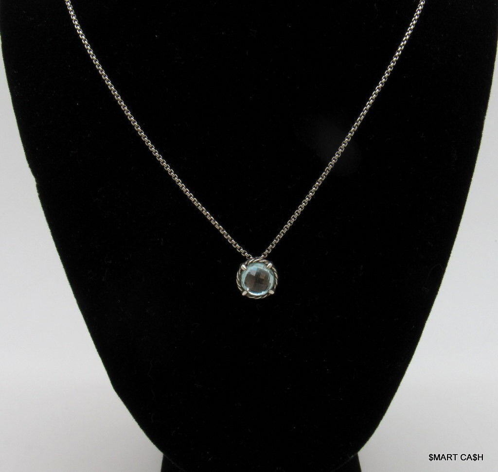 925 David Yurman Petit Chatelaine Pendant Necklace with Blue Topaz