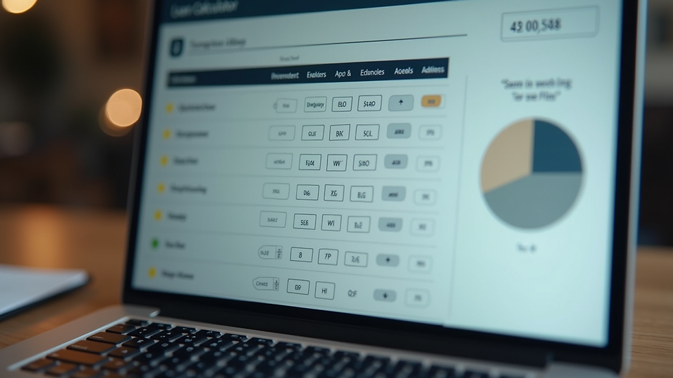 Eye-level view of a laptop screen showing a loan calculator tool