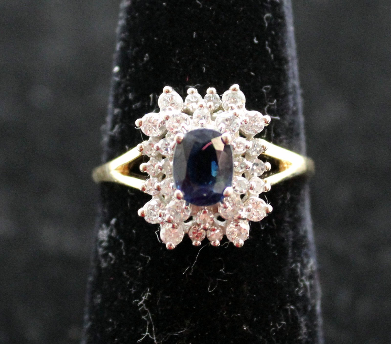 Oval Cut Blue Sapphire 0.5ct & Diamond Ring 14k Solid Yellow Gold SZ 7.5