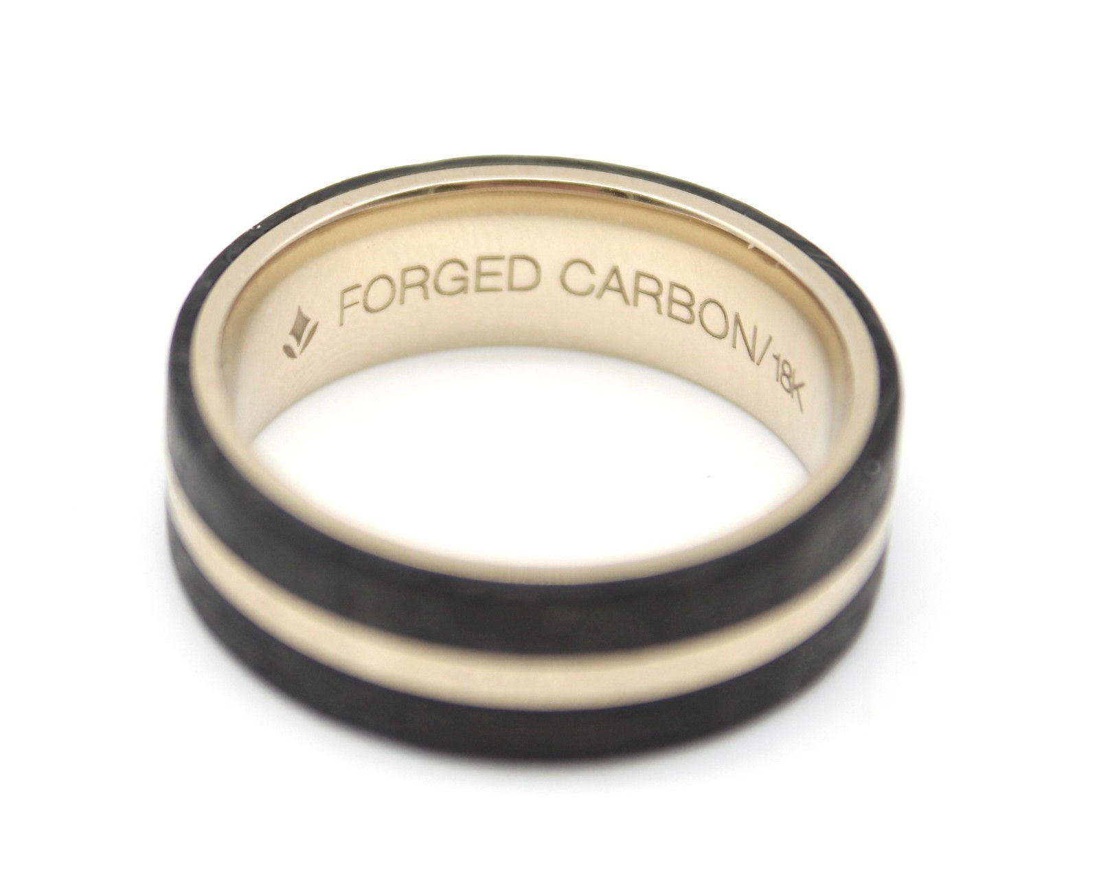 Men’s Forged Carbon Fiber & 18K Gold Wedding Band Ring Size 9.5  ( 9.3 grams )