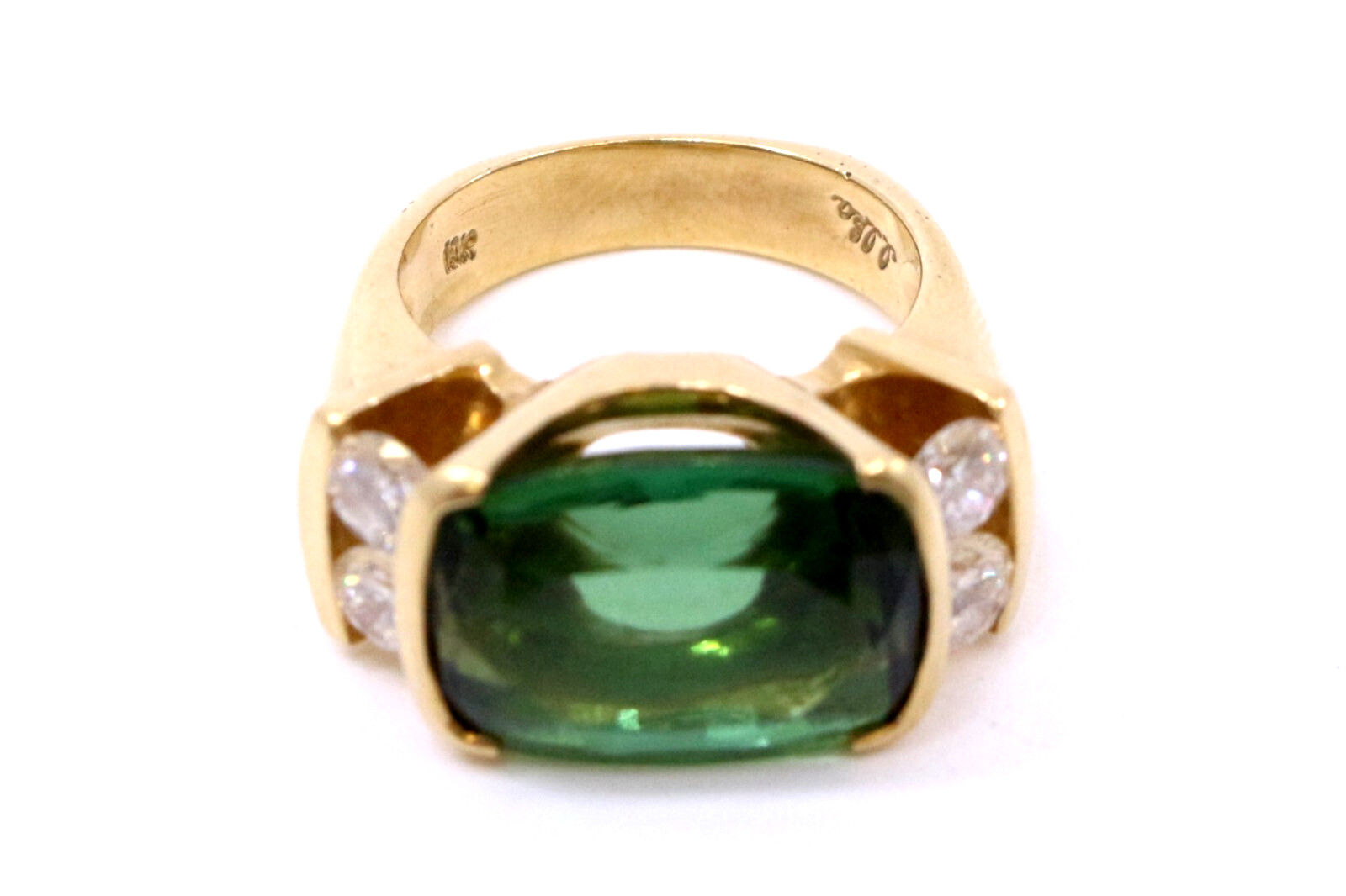 GIA Certif Natural Green Tourmaline  Natural Diamond 18k Solid Gold Ring Size 7