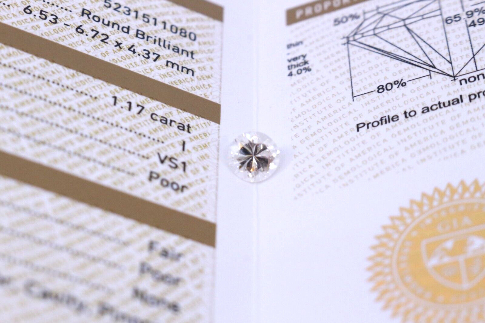GIA Certified 1.17 Carat Round Cut Natural Diamond I/VS1 Loose Diamond