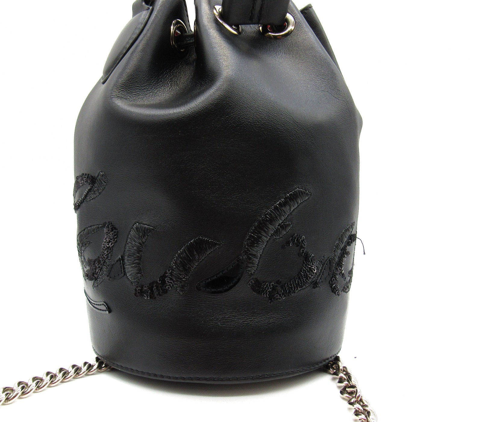 Christian Louboutin Marie Jane Bucket Bag Black Leather Chain Shoulder Bag