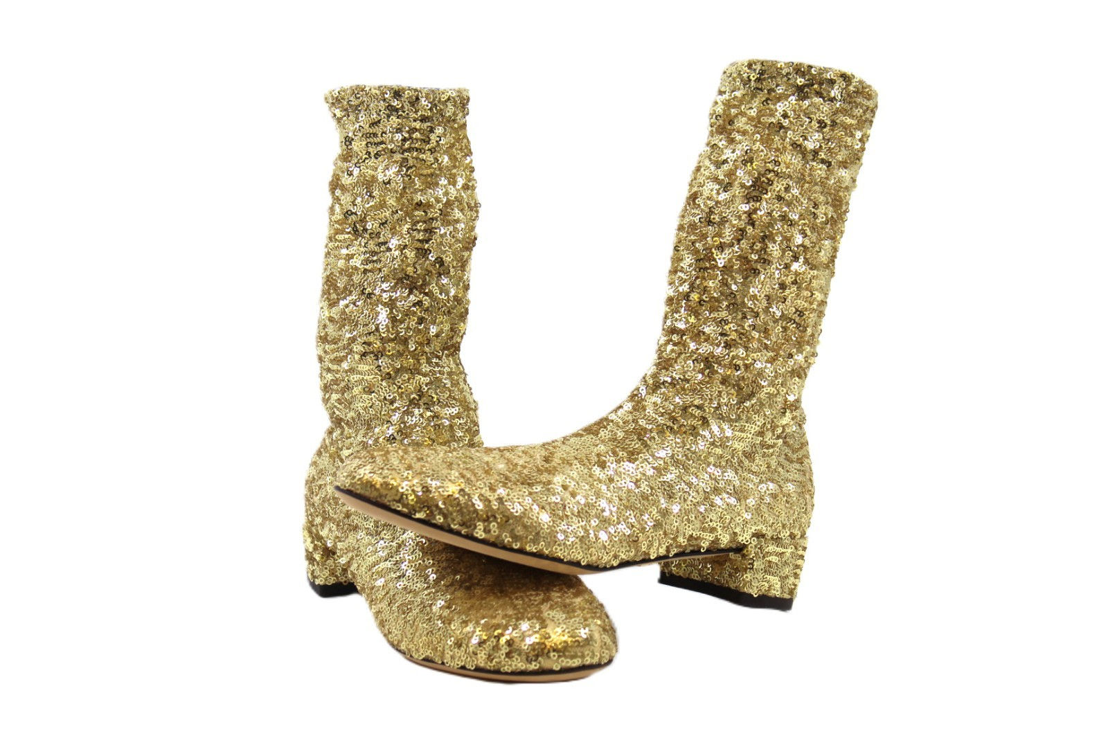 Dolce & Gabbana Gold Sequin Stretch Boots Size EU36 US6