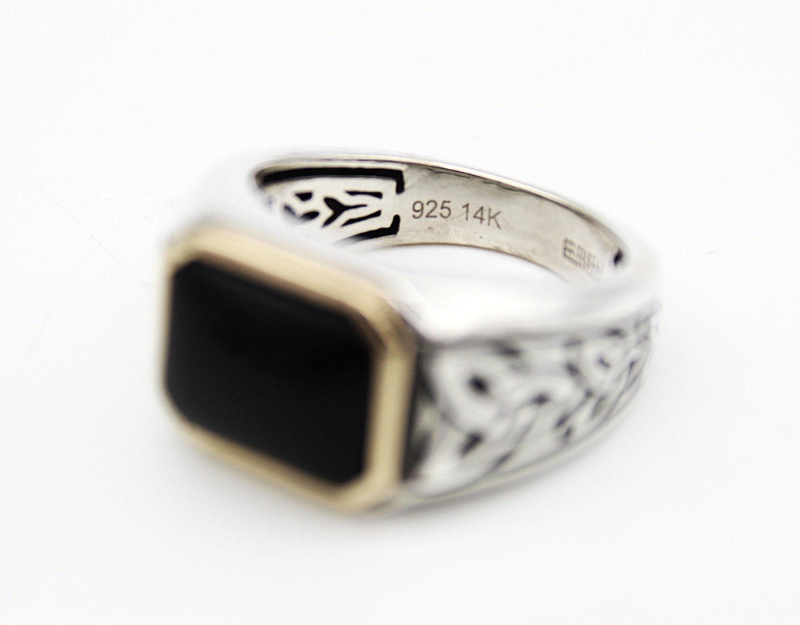 EFFY Men's 925 Sterling Silver 14K Yellow Gold Black Onyx Ring Size 10