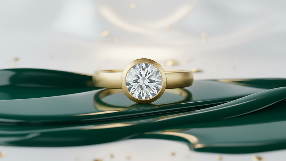 Close-up view of a gold ring with a diamond on a white background