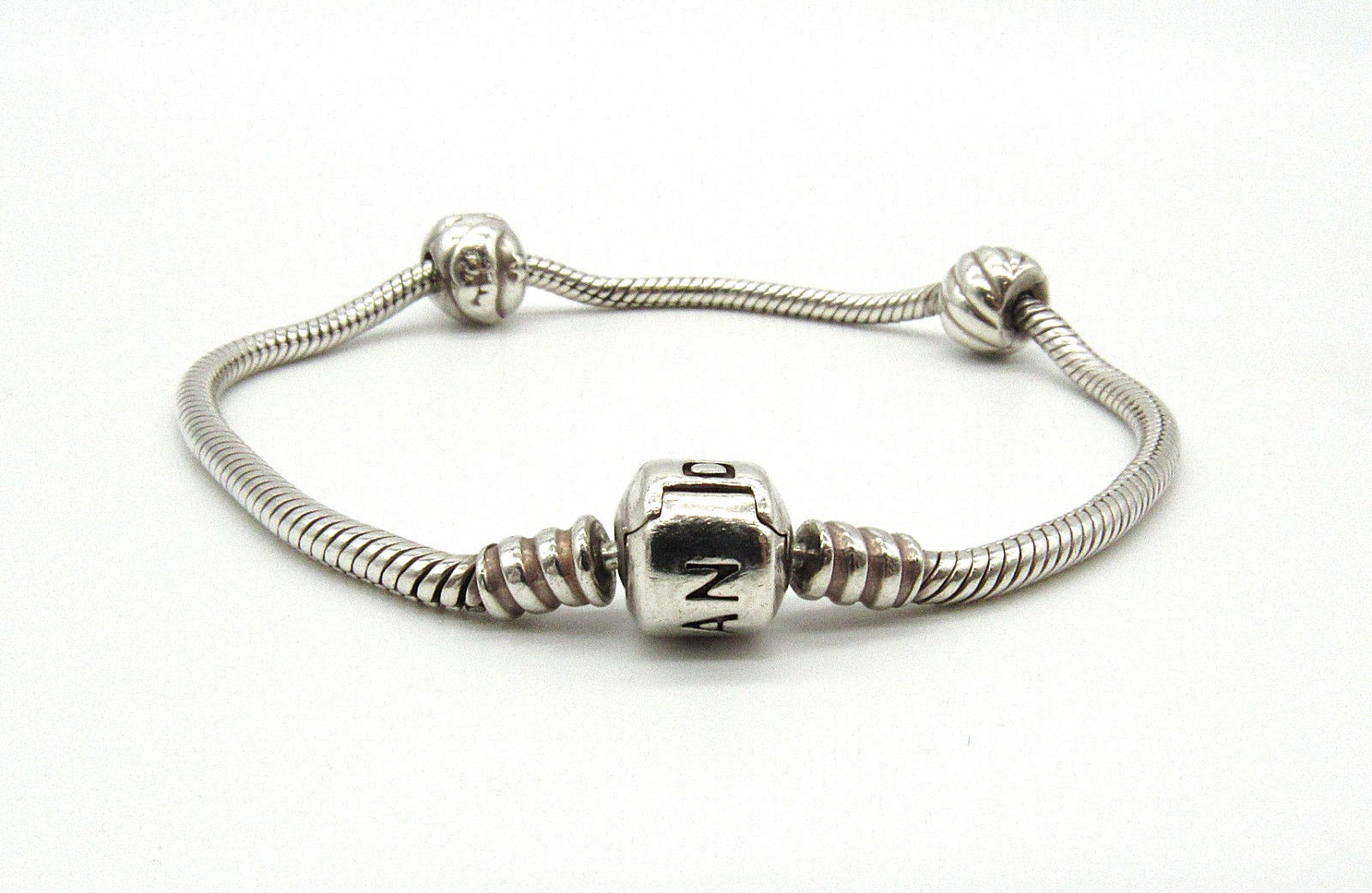 Authentic Pandora Sterling Silver Snake Chain Charm Bracelet 8.25” 19.6g