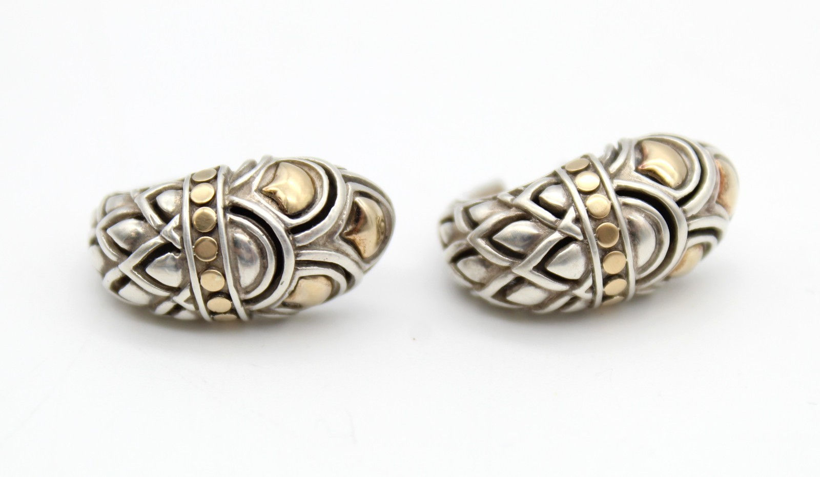 John Hardy Naga Shrimp Earrings Sterling Silver 925 & 18K Gold J-Hoop 