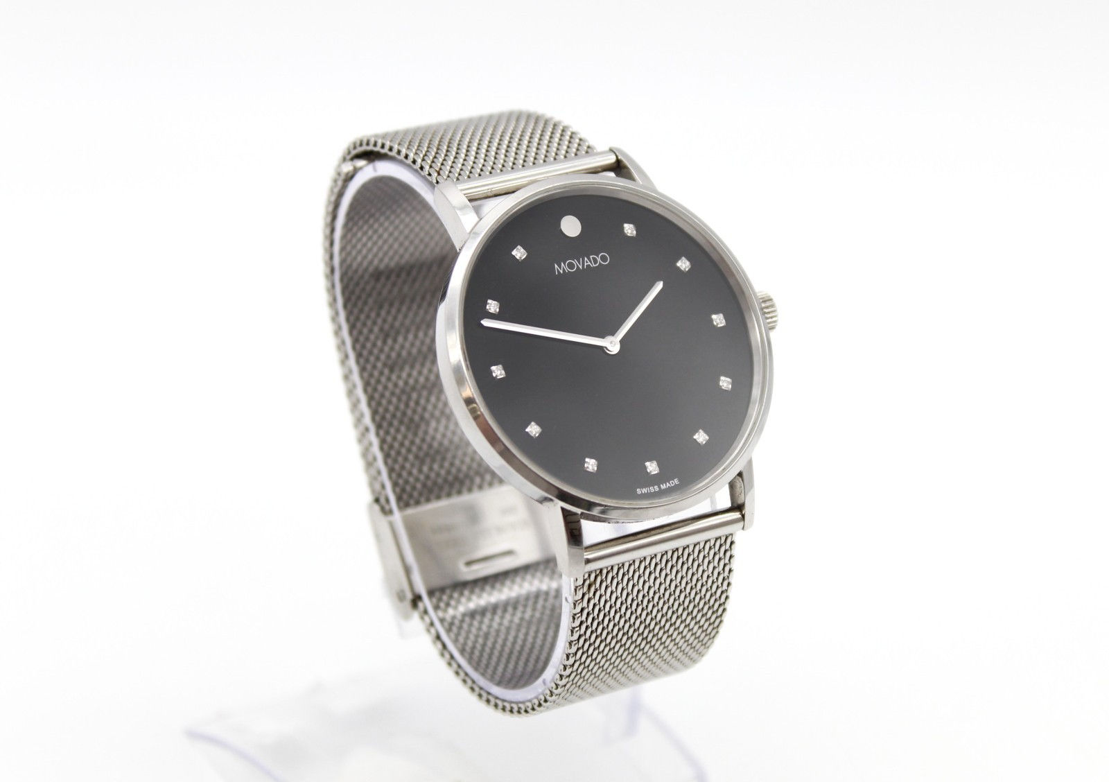 Movado Museum Classic 40mm Black Diamond Dial Stainless Mesh Watch 80.1.14.1830