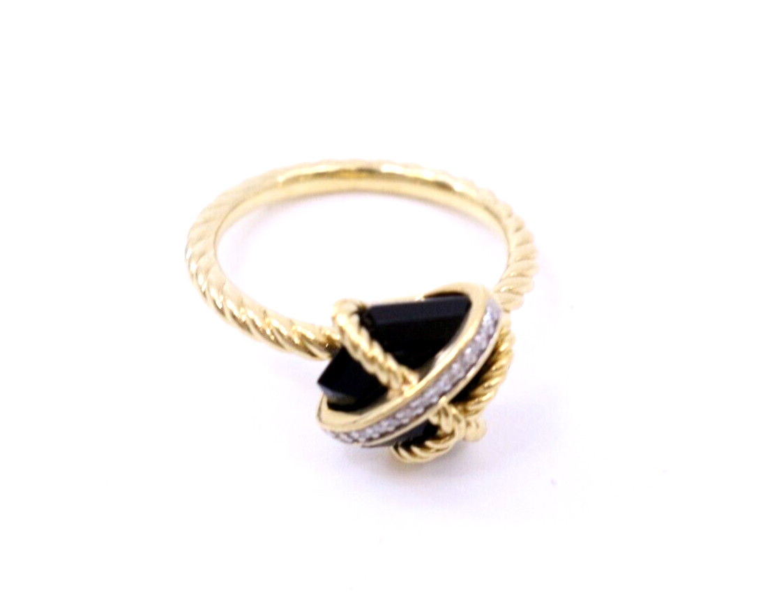 David Yurman 18k Gold Cable Wrap Onyx & Diamonds Ring  Size 7.75