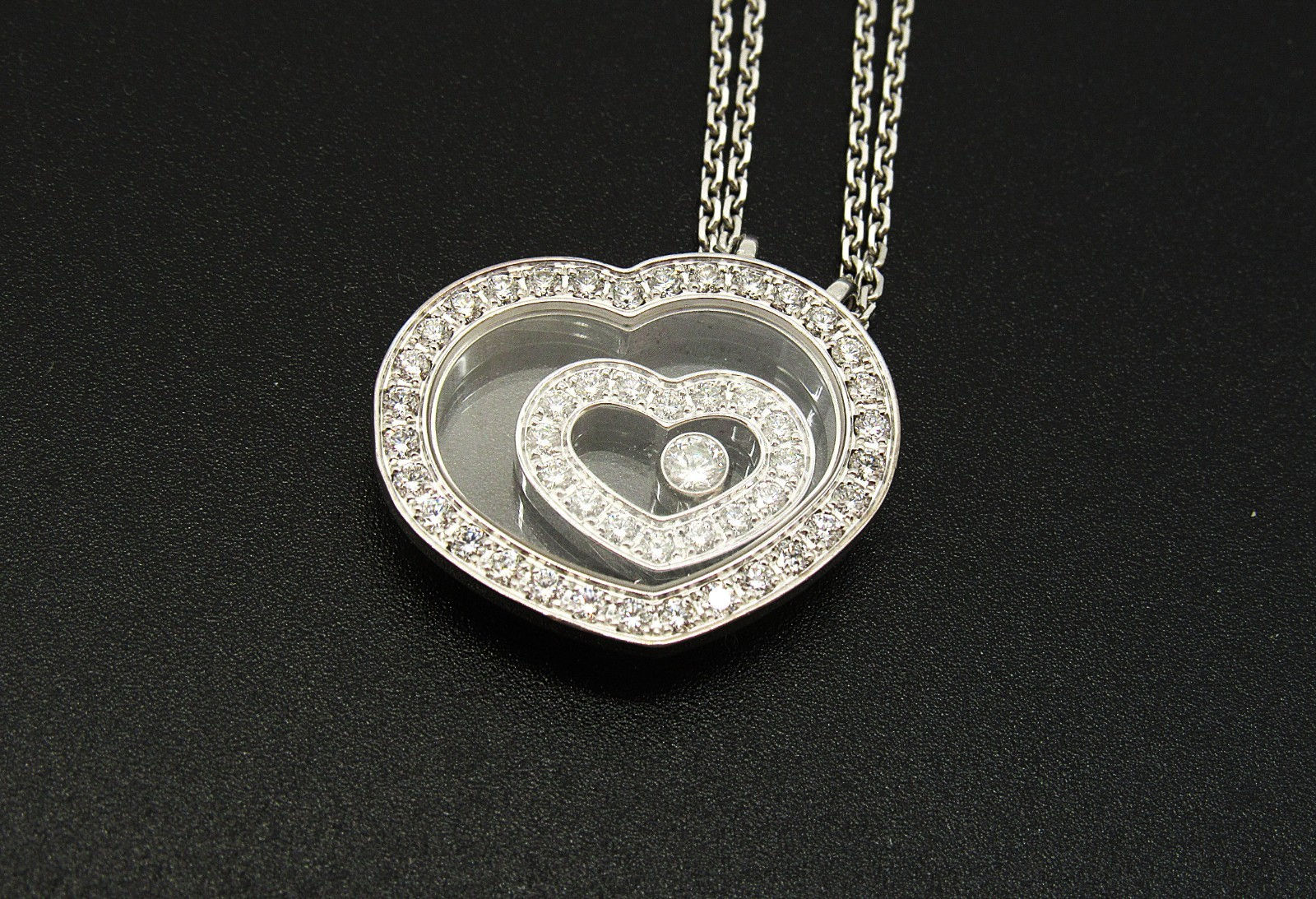 Chopard Happy Spirit Diamond Double Heart Necklace 18K White Gold 750