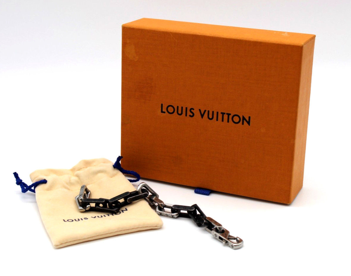 Louis Vuitton Chain Link Bracelet Monogram Black Silver M00687