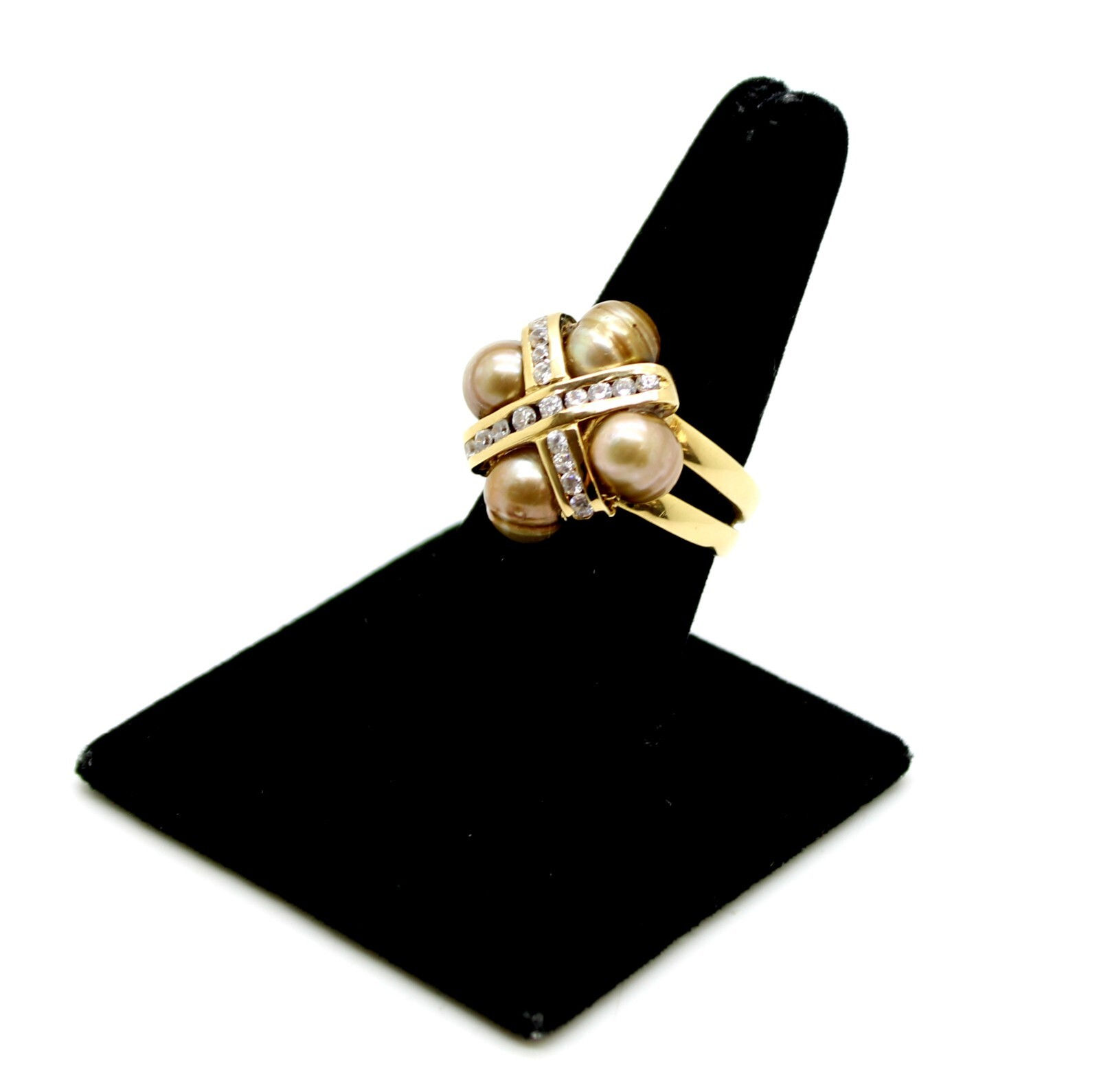 18k Yellow Gold 8.7mm Chocolate Tahitian Pearl, 0.51 cttw Diamond Ring 12.8g
