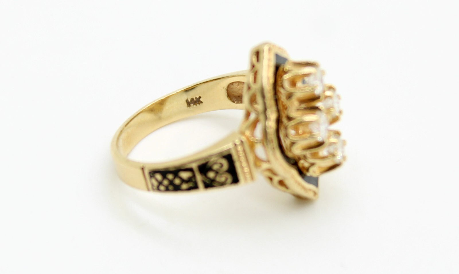 14K Solid Yellow Gold 6.0 grams & 4 Diamonds Arabic Style Ring Size 6.5