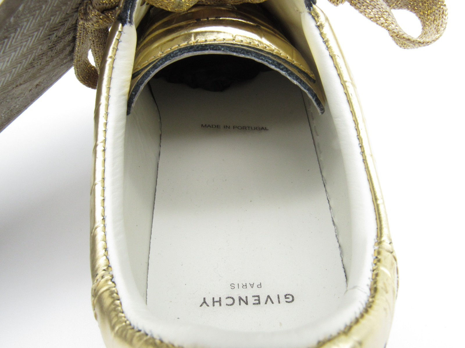 Givenchy Urban Street Croc Embossed Metallic Gold Leather Sneakers Size 37.5