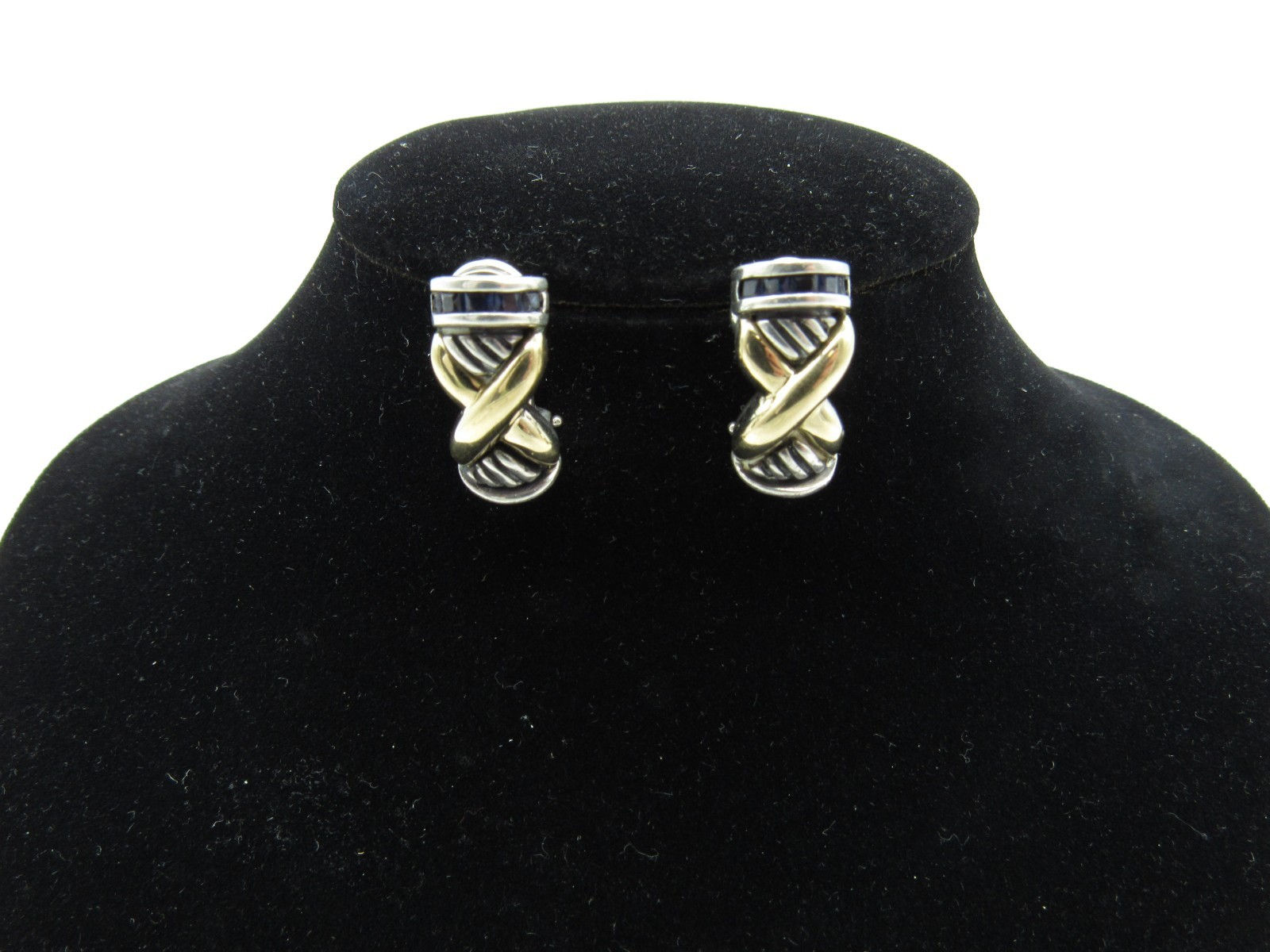 Jeffrey Levin 18K Gold 925 Sterling Silver Blue Sapphire Earrings Omega Back 9.6