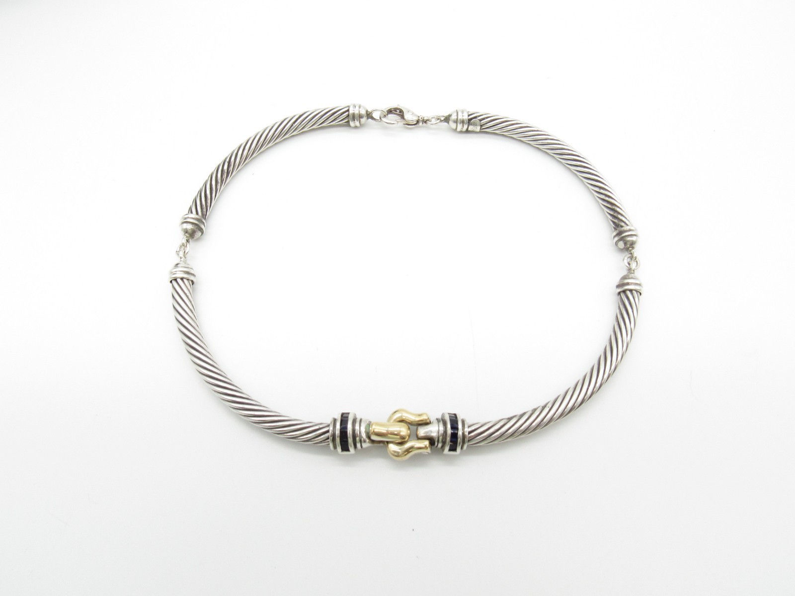 Jeffrey Levin 18K Gold 925 Sterling Silver Sapphire Cable Necklace 16" 73.3g