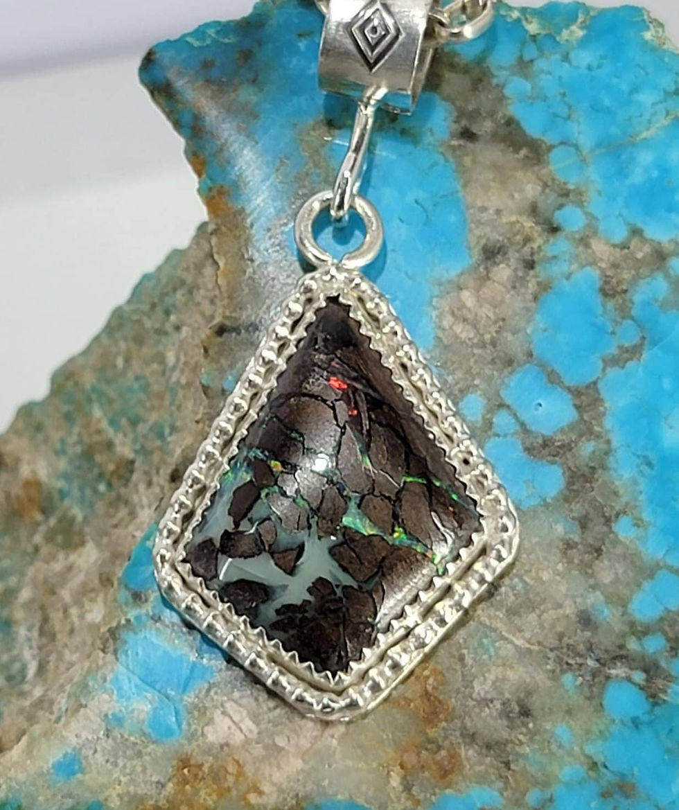 Boulder Opal Pendant Necklace: Sterling Silver Artisan Jewelry