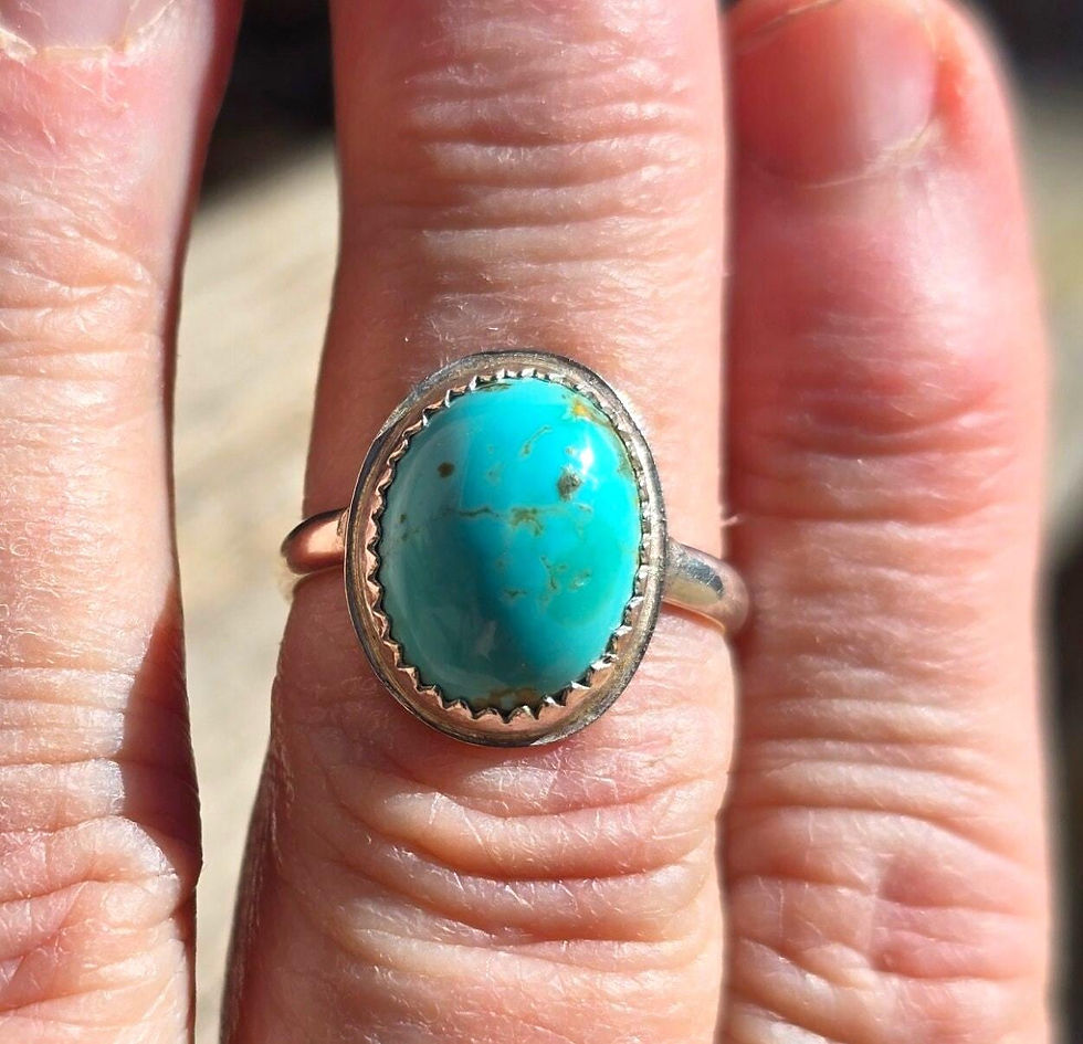 Carico Lake Turquoise ring, Sterling Silver Womens stacker ring. Size 6