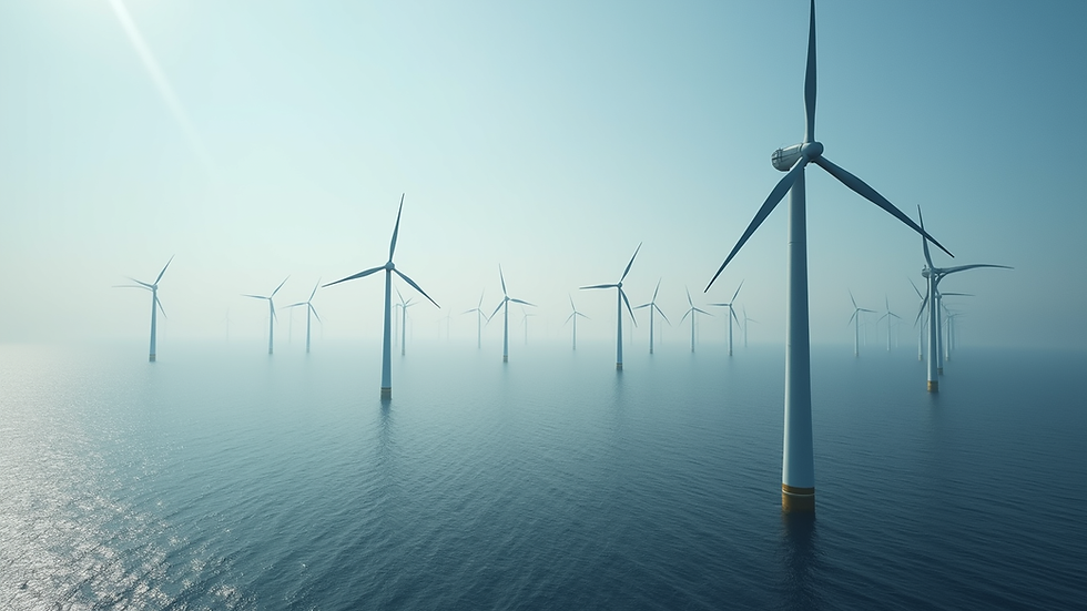 High angle view of offshore wind turbines in the ocean