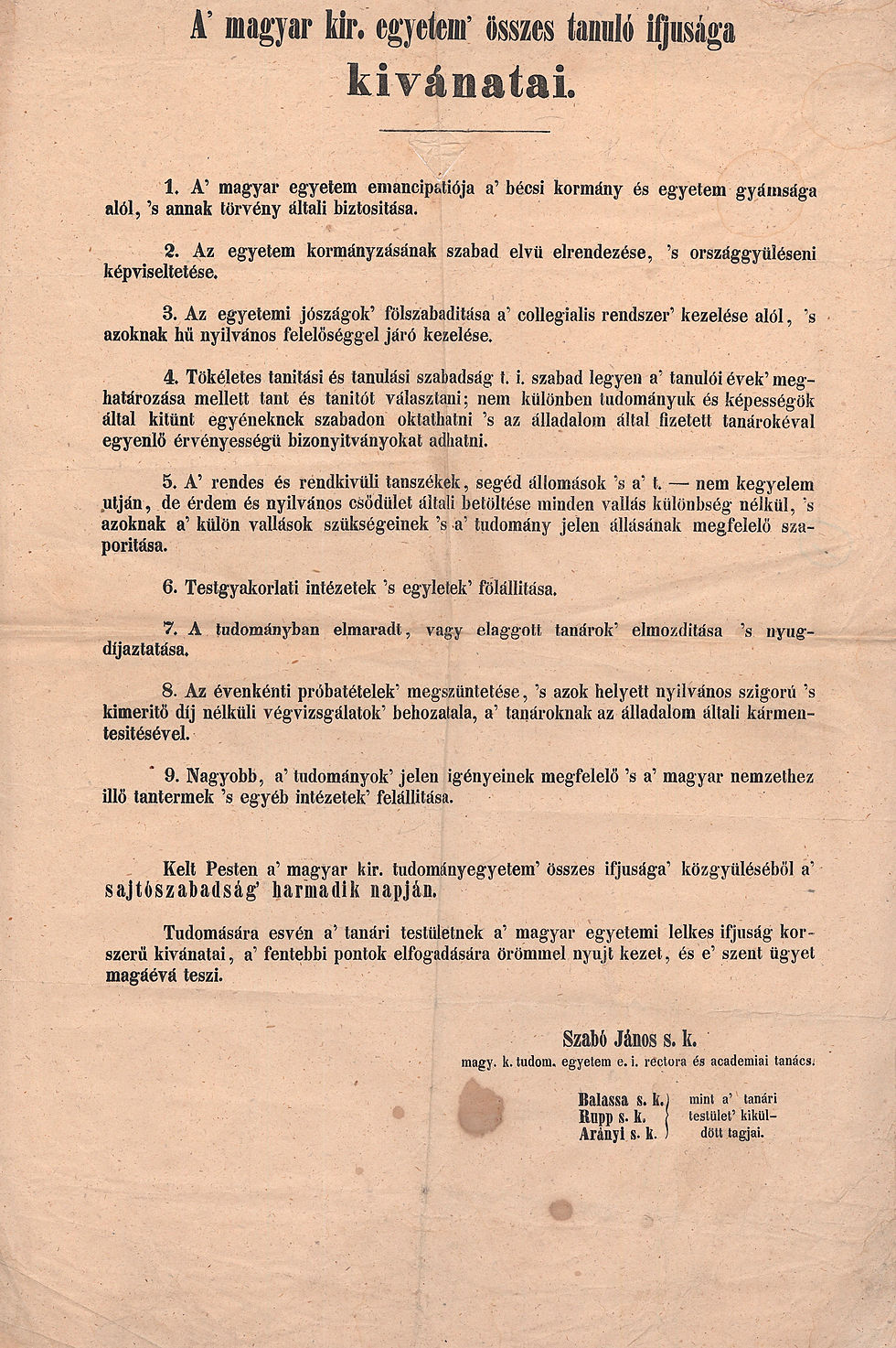 55. A’ magyar kir. egyetem’ összes tanuló ifjusága kivánatai.