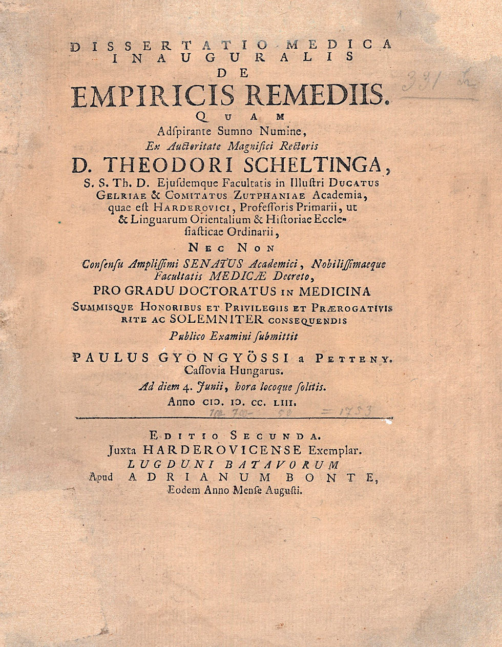105. (Gyöngyösy Pál, petényi) Gyöngyössi, Paulus de Petteny: Dissertatio...