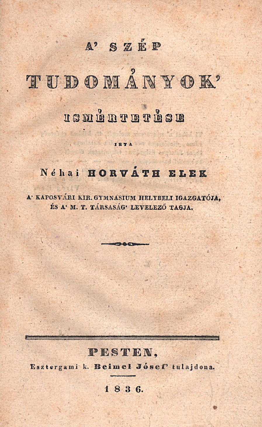 150. Horváth Elek: A’ szép tudományok’ ismértetése