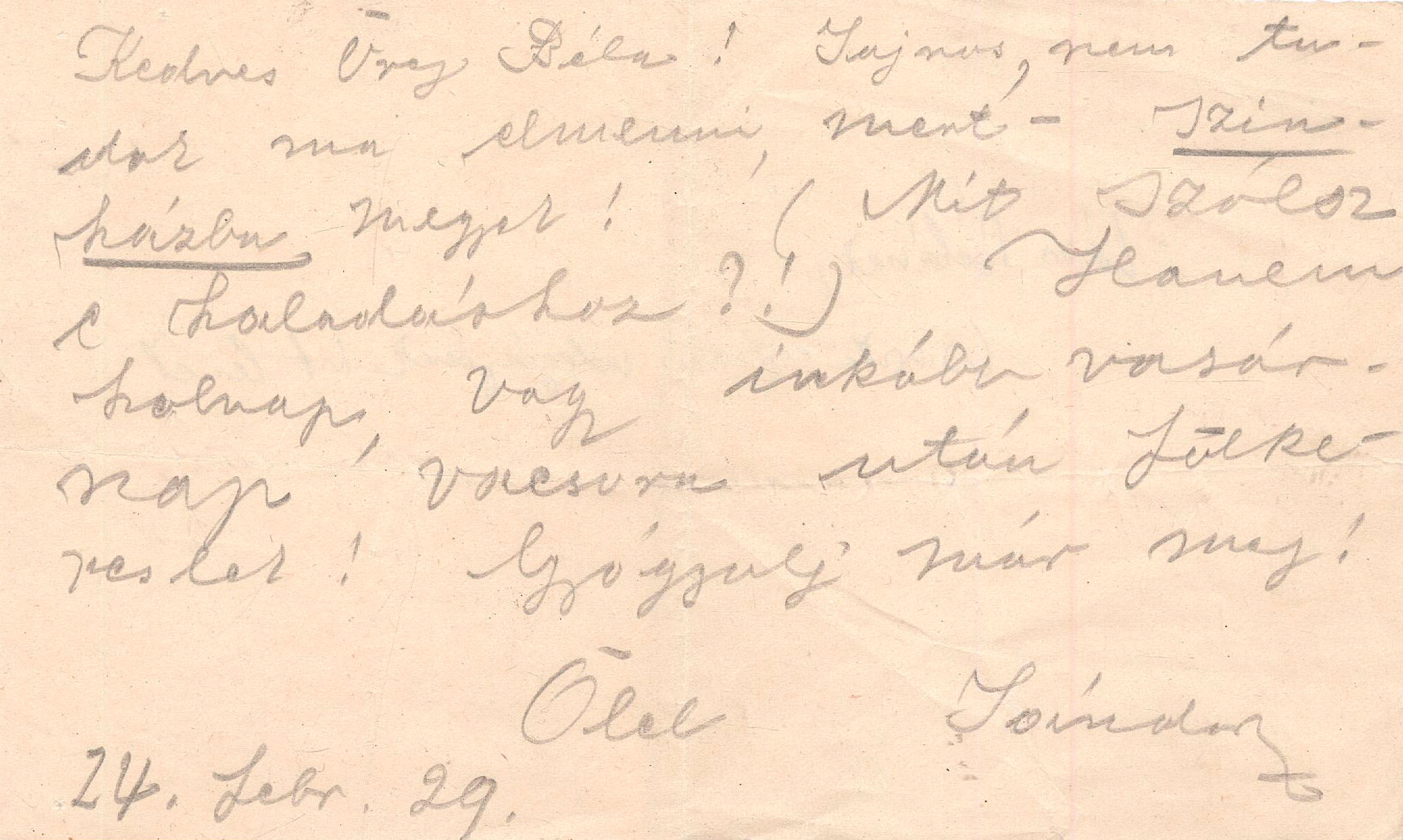 254. Reményik Sándor (1890-1941) költő autográf levele Lám Bélának.