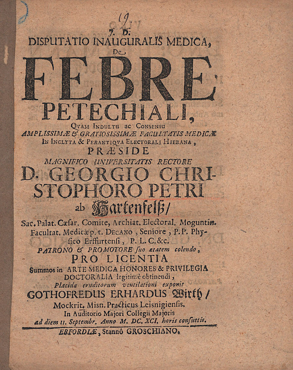 265. Wirth, (Gottfried Erhard) Gothofredus Erhardus: Disputatio...