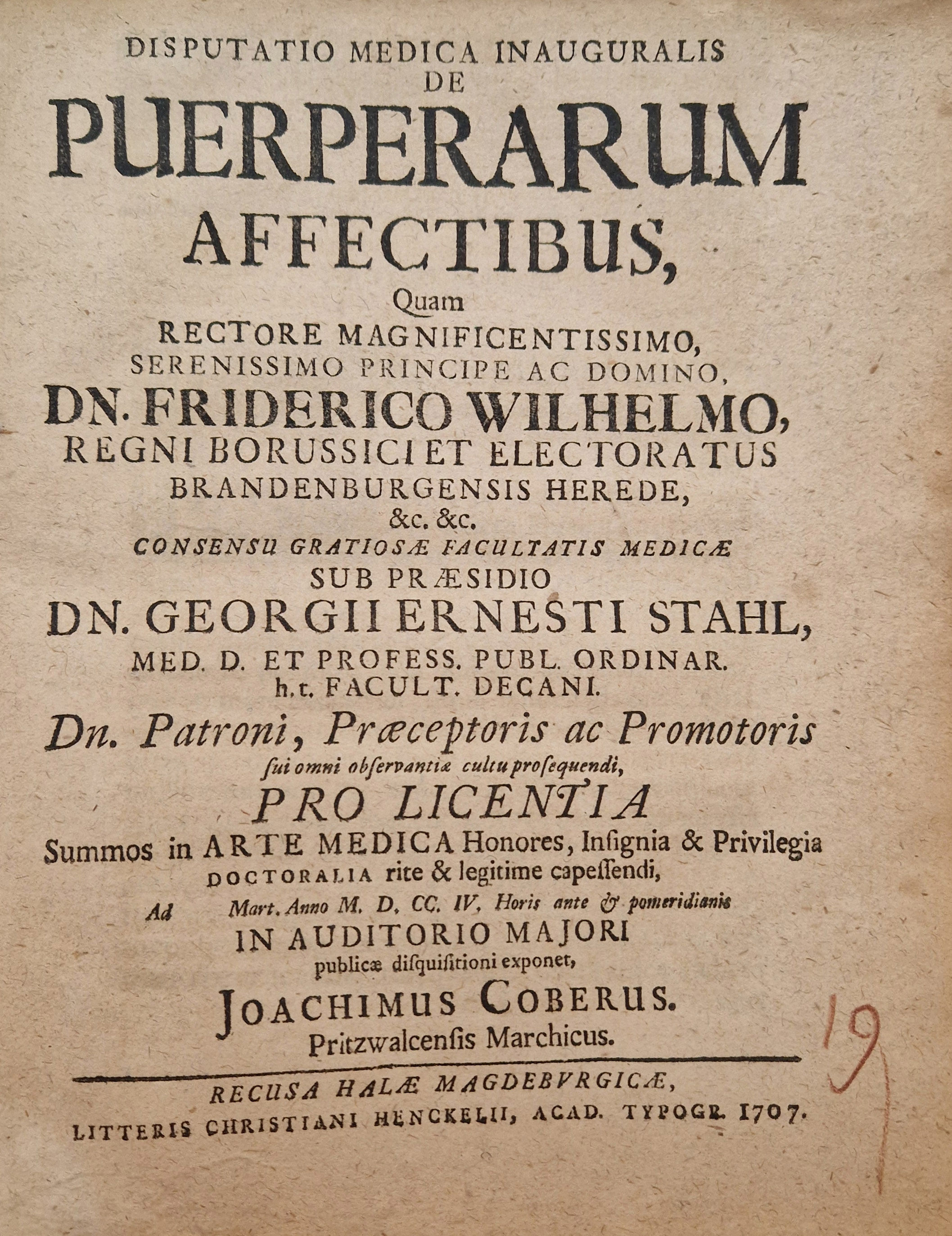 163.  Stahl, Georg Ernst:  Disputatio medica inauguralis...