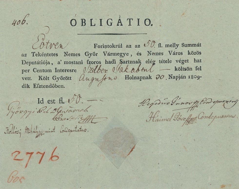 Indexkép: 96.	Dokumentumgyűjtemény Győr 1809-es francia megszállásának idejéből.