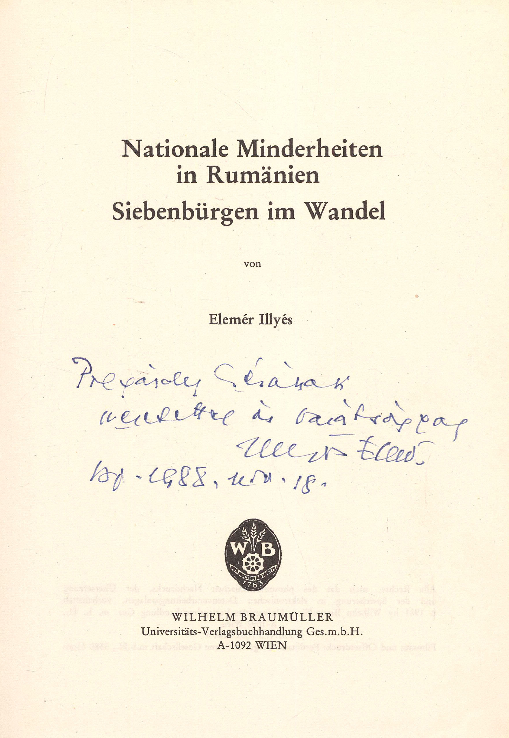 320.  Illyés, Elemér:  Nationale Minderheiten in Rumänien.