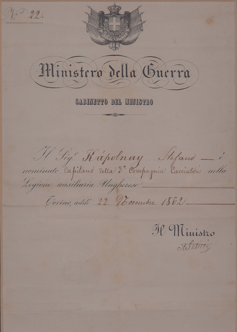 66. Kápolnai Pauer István (1833-1896) századosi kinevezése...