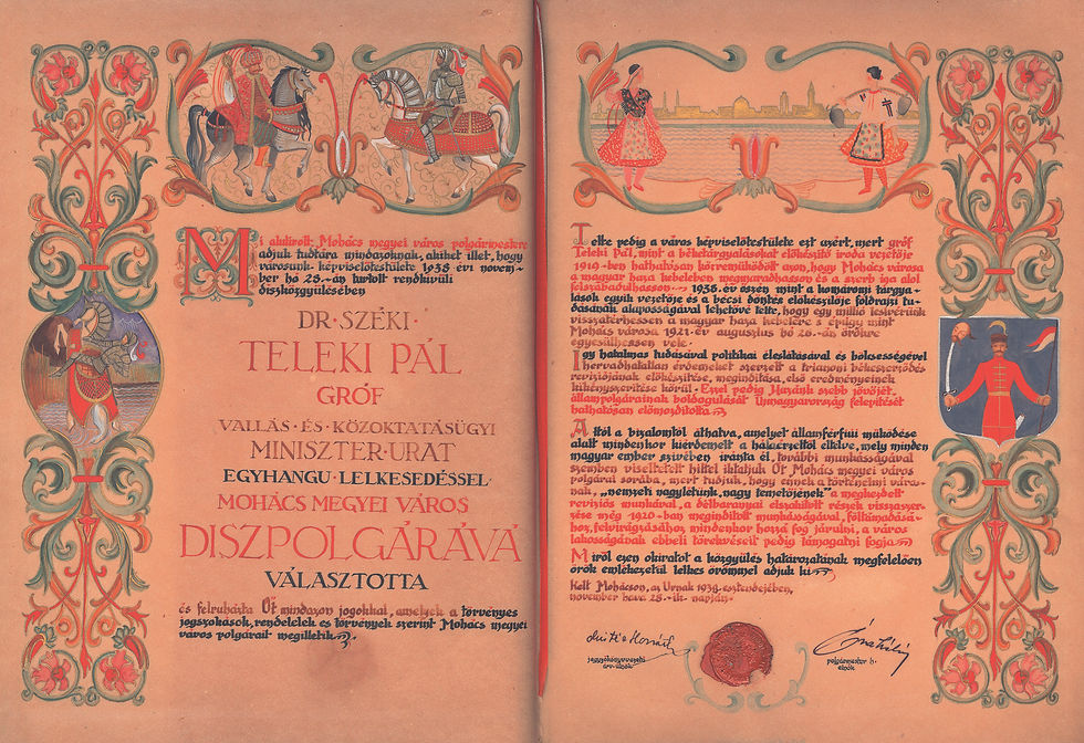 114. Mohács város díszpolgári oklevele...