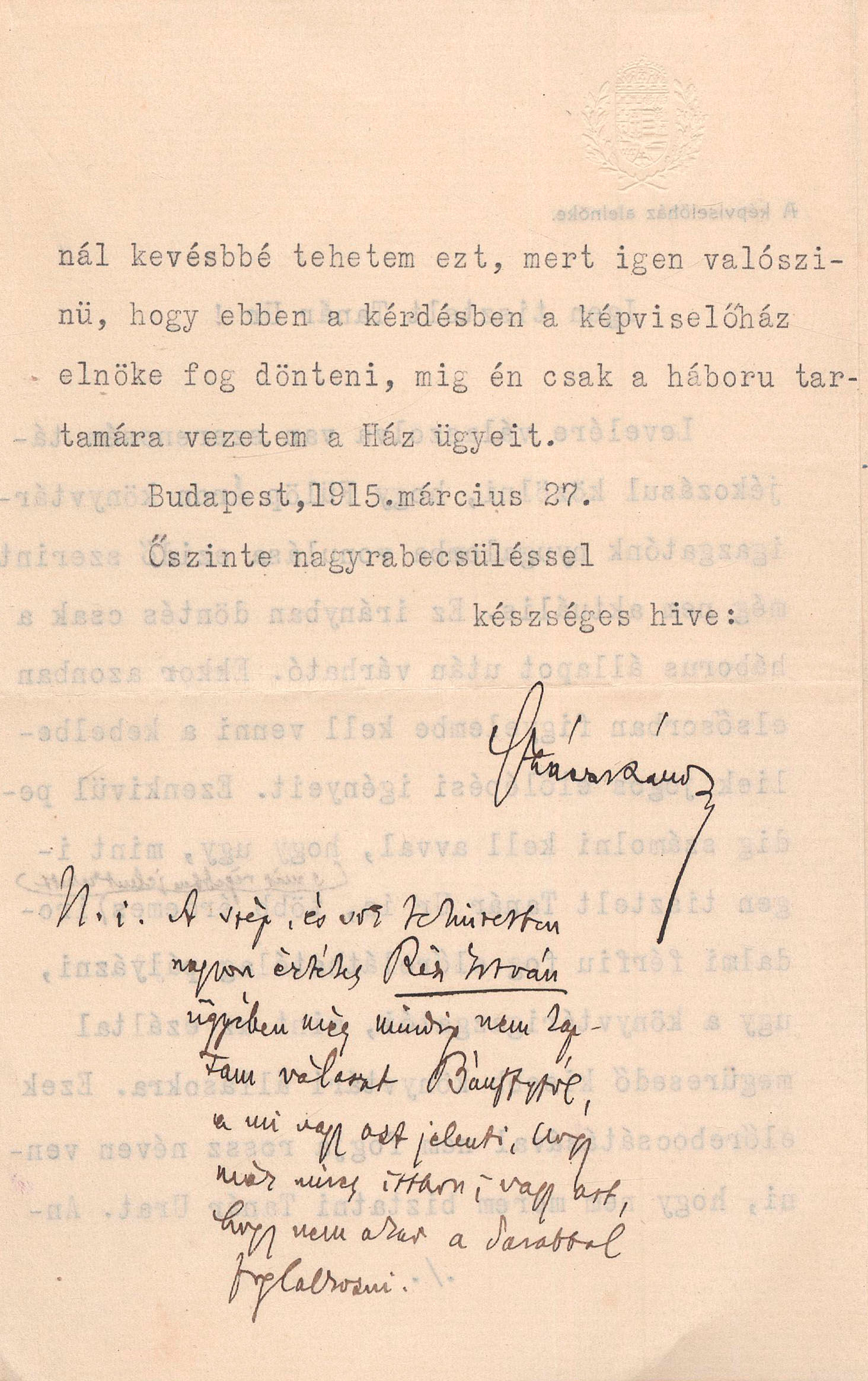253.  Szász Károly (1865-1950) a Képviselőház alelnöke...