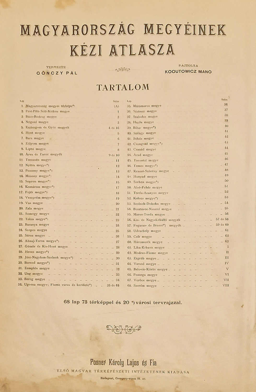 410. Magyarország megyéinek kézi atlasza. Tervezte: Gönczy Pál.