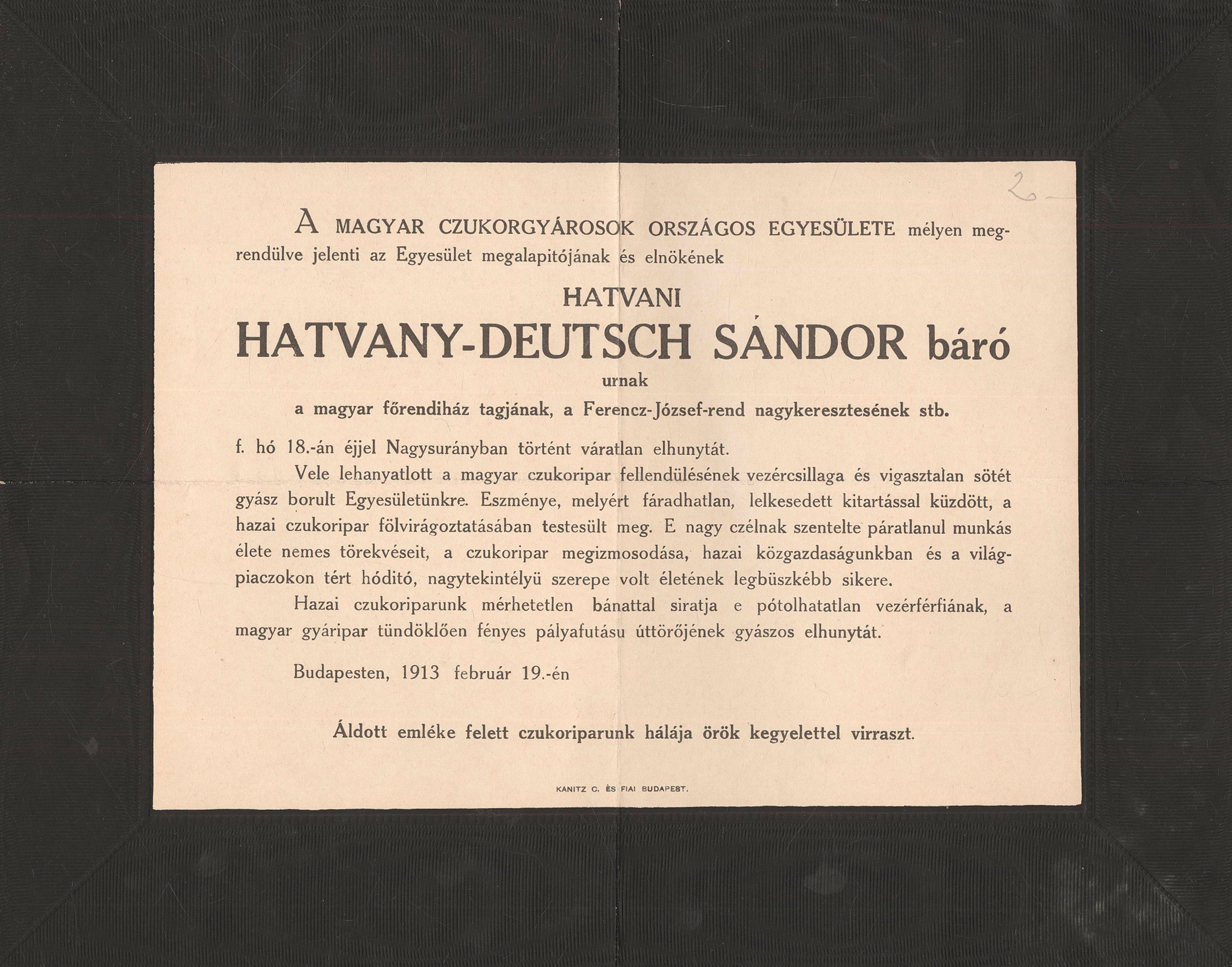 98.   Obituary of Baron Sándor Hatvany-Deutsch...