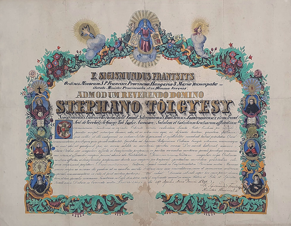 124. A magyarországi ferences rendtartomány díszes oklevele.