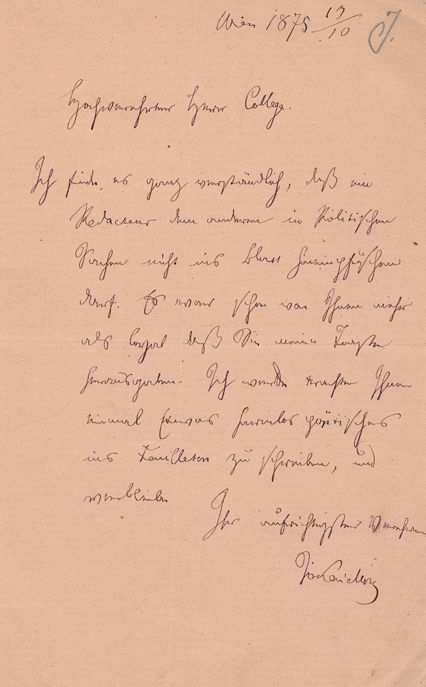 Jókai Mór (1825-1904) író autográf, német nyelvű levele