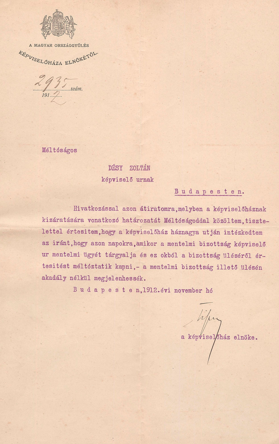 293. Tisza István gróf (1861-1918) házelnök...