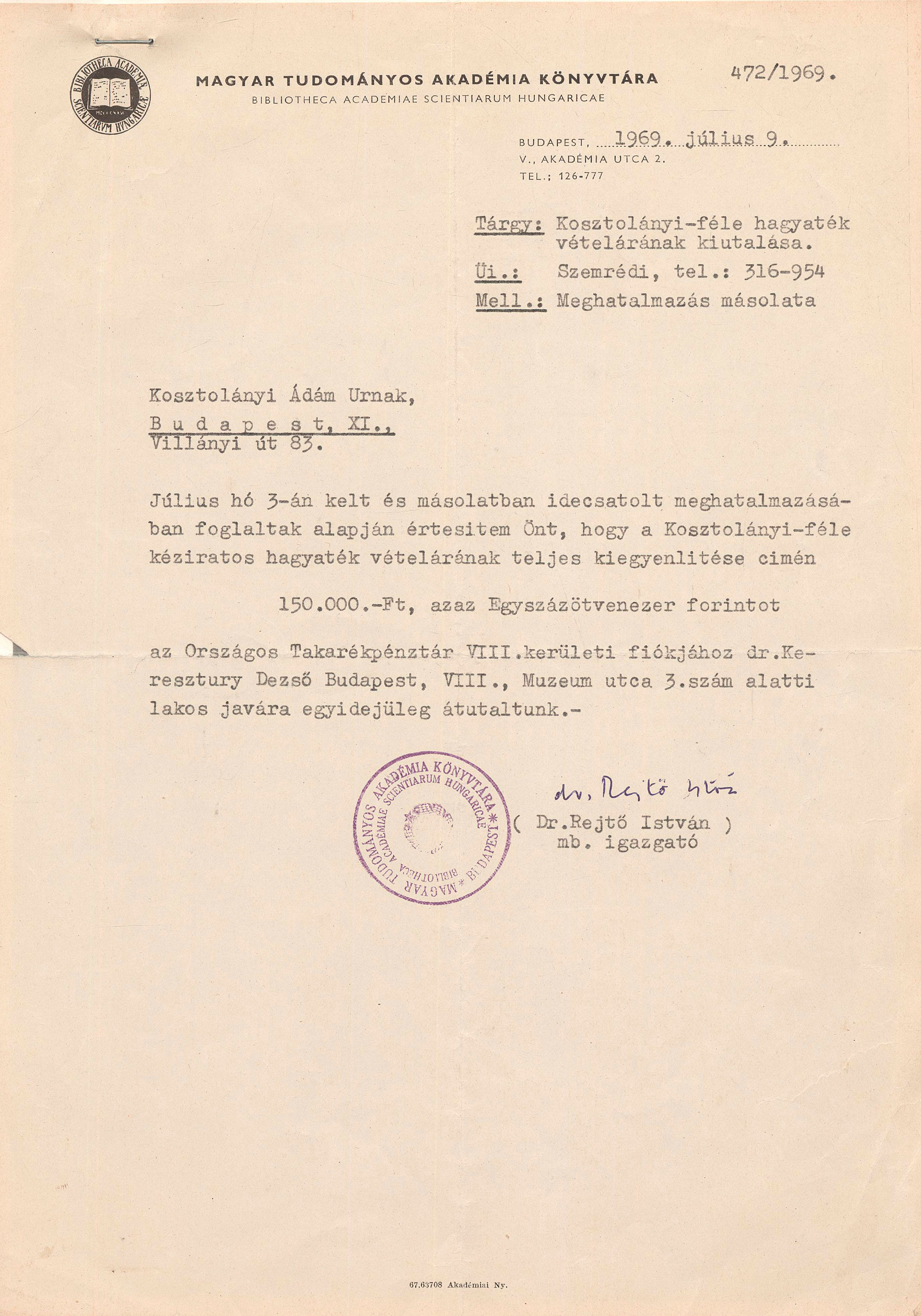 251. Kosztolányi-hagyaték.