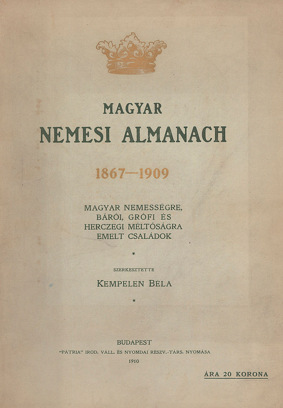 59. Kempelen Béla: Magyar nemesi almanach.
