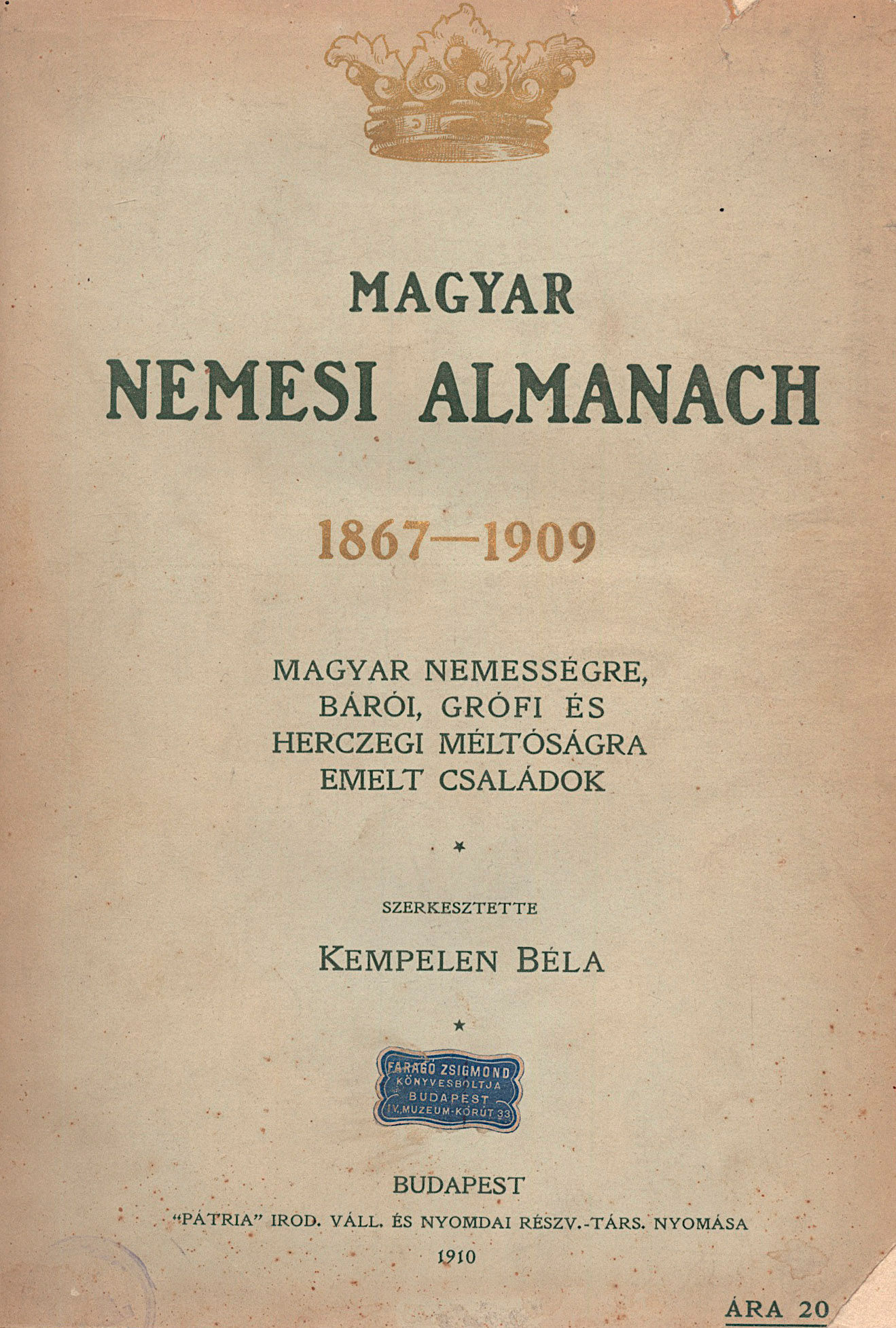 44. Kempelen Béla: Magyar nemesi almanach.