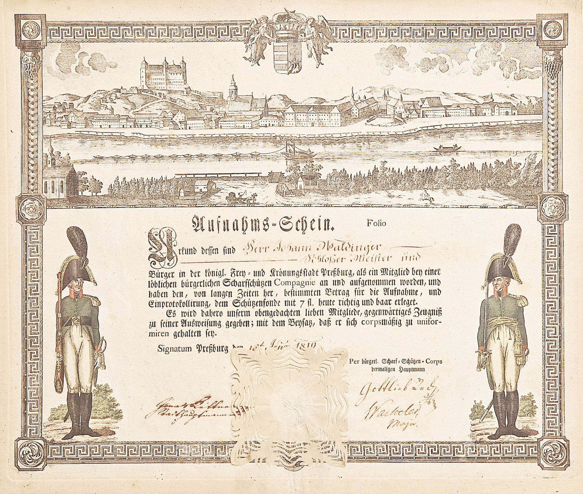 424.  Pozsony város rézmetszetű látképe...