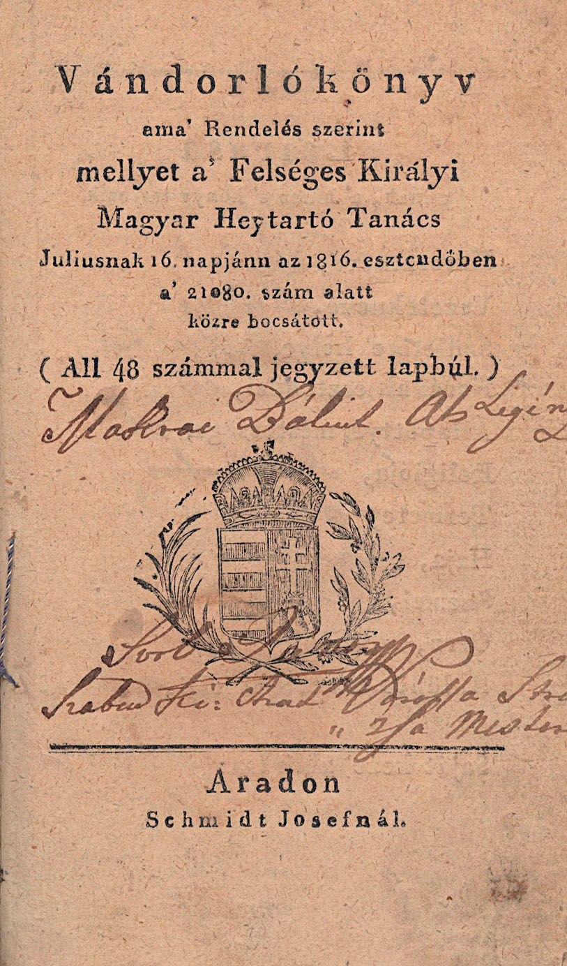 443. Vándorlókönyv ama’ Rendelés szerint...